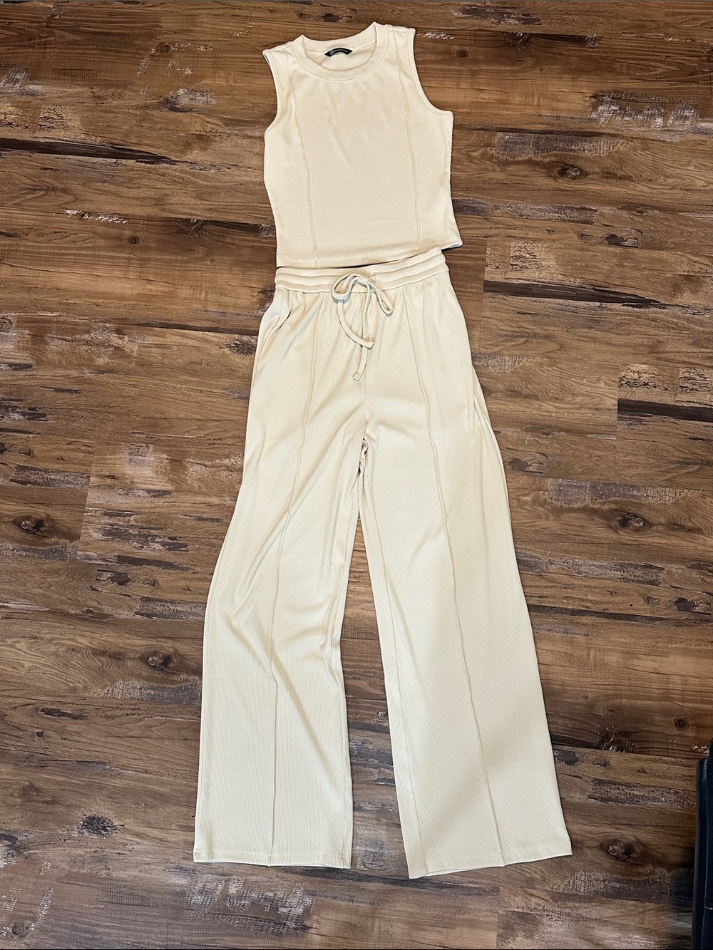 Cream Wide-Leg Drawstring Lounge Set